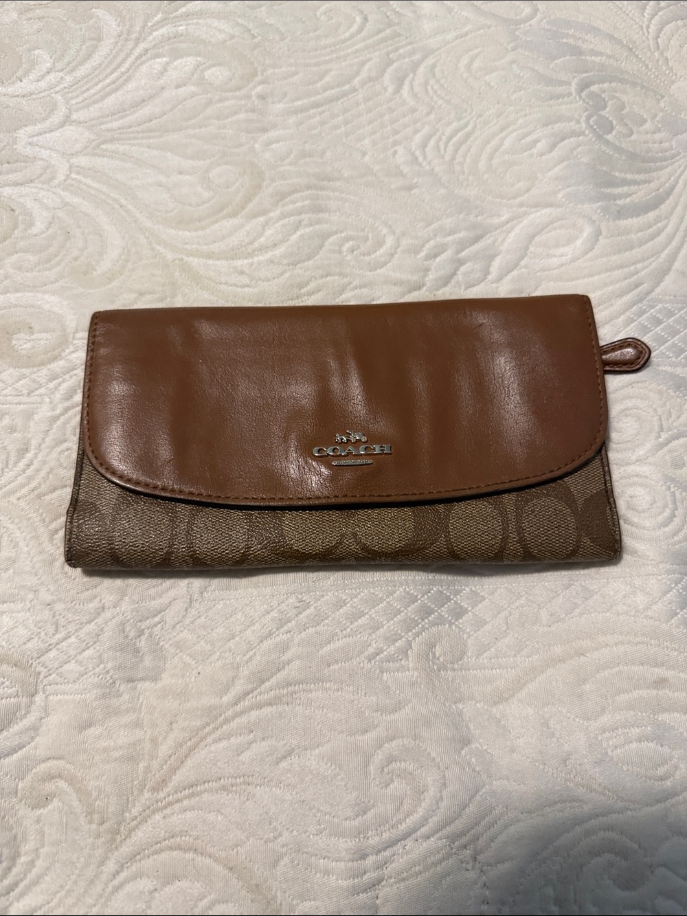 Coach Signature Canvas Wallet in Brown and Tan